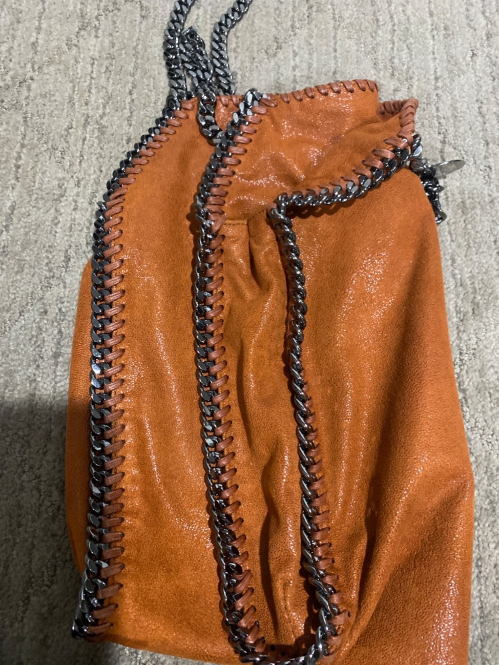 Stella McCartney Falabella Orange Shaggy Deer Chain Tote Bag - Picture 7 of 8